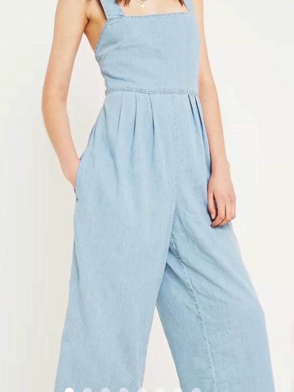 NET Free People Light Blue Wide-Leg Denim Jumpsuit